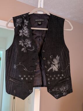 Banana Republic Black Floral Pinstripe Wool Vest